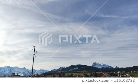Interlaken,  Switzerland - March 17 2023: Surrounding View of Mountanious Interlaken  136108788