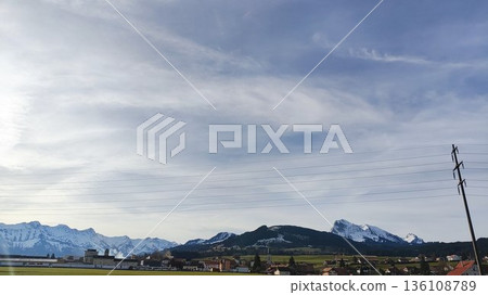 Interlaken,  Switzerland - March 17 2023: Surrounding View of Mountanious Interlaken  136108789