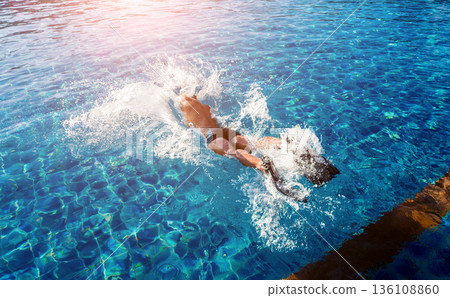 Young athletic man swimming in the swimming pool Young athletic man swimming in the swimming pool 136108860