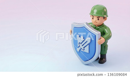 3D soldier character with shield security 136109084