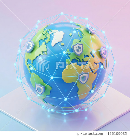 Global Cybersecurity 3D Earth and Shield Network 136109085
