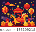 Modern Flat Design Chinese New Year Horse Celebration 136109218