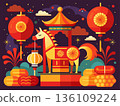 Modern Flat Design Chinese New Year Horse Celebration 136109224