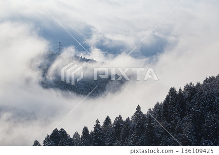 Winter scenery in the mountains and a train Winter scenery in the mountains and a train 136109425