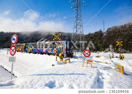 Winter scenery in the mountains and a train Winter scenery in the mountains and a train 136109456