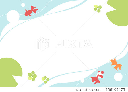 金魚和水面的清涼背景框(夏季賀卡、明信片)橫向 金魚和水面的清涼背景框(夏季賀卡、明信片)橫向 136109475