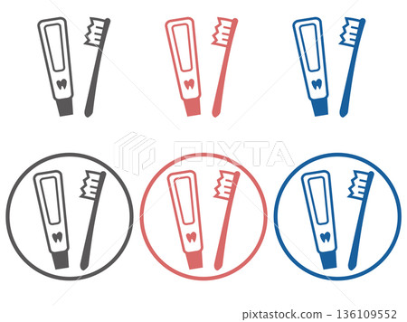 牙刷和牙膏的簡單線條圖示（口腔護理） 136109552