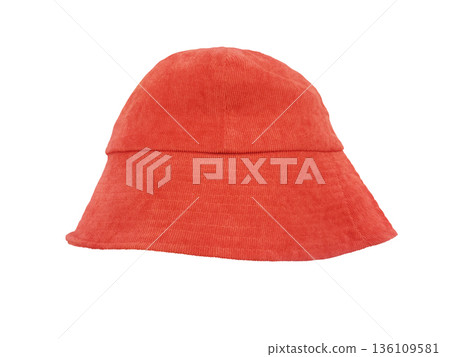 Orange velvet bucket hat against a white background. 136109581