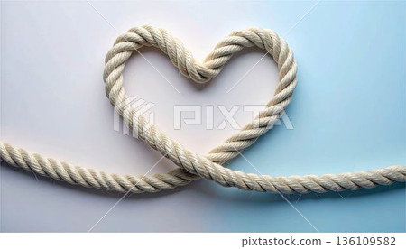 一顆用繩子編成的心。這種極簡主義的設計理念象徵著牢固的連結、愛、信任和長久的關係。 136109582