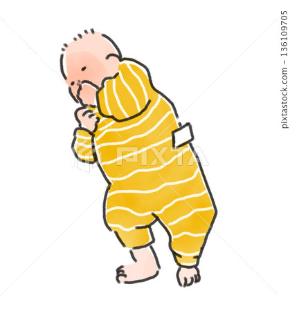 一幅新生兒插圖,身穿條紋衣服,伸出一根手指。水彩風格。適用於育兒、成長和日常生活場景。 一幅新生兒插圖,身穿條紋衣服,伸出一根手指。水彩風格。適用於育兒、成長和日常生活場景。 136109705