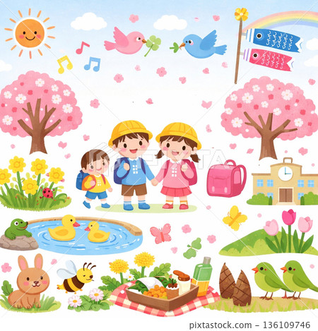 Cute spring illustration material 136109746