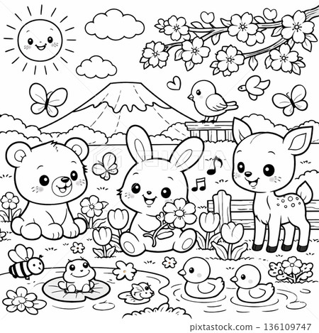 新年動物和雪人 136109747