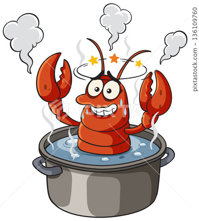 Cartoon Lobster in Boiling Pot Illustration Cartoon Lobster in Boiling Pot Illustration 136109760