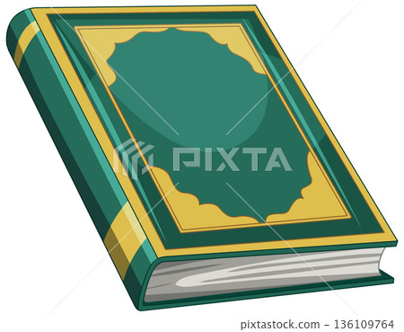 Green and Gold Ornate Hardcover Book Vector Illustration on White Background Green and Gold Ornate Hardcover Book Vector Illustration on White Background 136109764