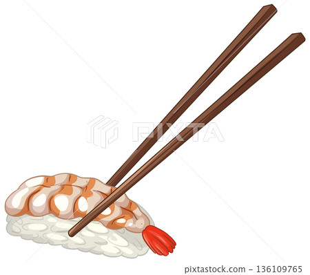 Ebi Nigiri Shrimp Sushi with Wooden Chopsticks Vector Illustration Ebi Nigiri Shrimp Sushi with Wooden Chopsticks Vector Illustration 136109765