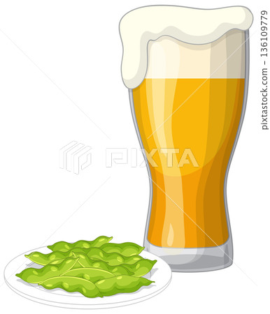 Vector Illustration of a Cold Beer Glass and Edamame Plate Vector Illustration of a Cold Beer Glass and Edamame Plate 136109779