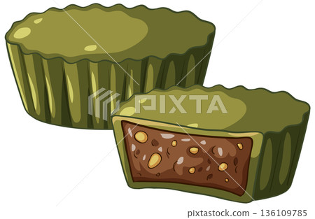Matcha Green Tea Chocolate Tart with Nut Filling Vector Illustration 136109785