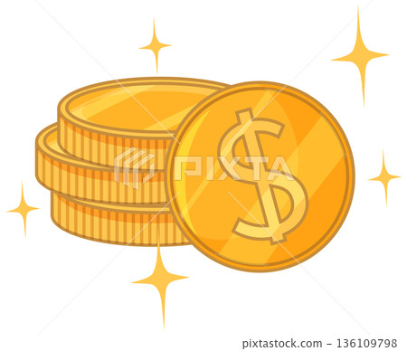 Stack of Shiny Gold Dollar Coins with Sparkling Stars Vector Illustration Stack of Shiny Gold Dollar Coins with Sparkling Stars Vector Illustration 136109798