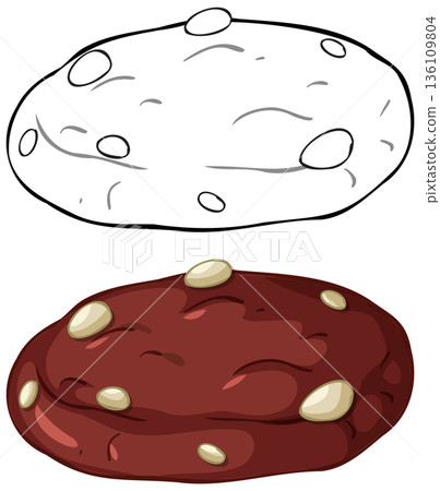 Chocolate Chip Cookie Vector Illustration with Line Art and Colored Version Chocolate Chip Cookie Vector Illustration with Line Art and Colored Version 136109804