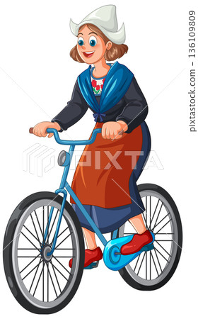 Dutch Woman in Traditional Dress Riding Bicycle Illustration Dutch Woman in Traditional Dress Riding Bicycle Illustration 136109809