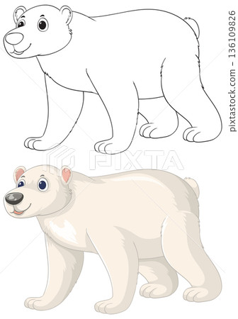 Polar Bear Vector Illustration in Outline and Colored Cartoon Style Polar Bear Vector Illustration in Outline and Colored Cartoon Style 136109826