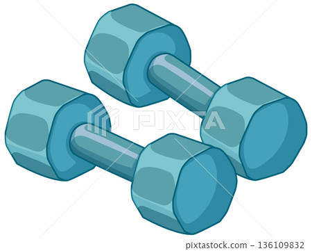 Pair of Blue Hexagonal Dumbbells for Fitness and Strength Training 136109832