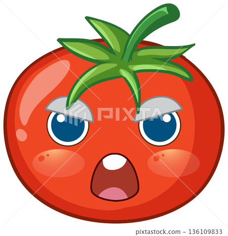 Angry Red Tomato Cartoon Character with Surprised Facial Expression 136109833