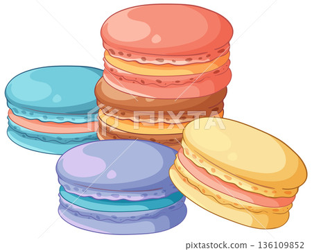 Colorful Stacked French Macarons Vector Illustration on White Background Colorful Stacked French Macarons Vector Illustration on White Background 136109852