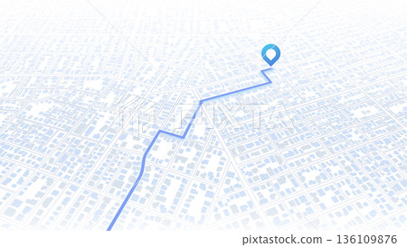 An abstract navigation plan highlights POI including city streets, blocks. City map featuring directional signs, an intended goal point and multiple markers. Editable vector illustration An abstract navigation plan highlights POI including city streets, blocks. City map featuring directional signs, an intended goal point and multiple markers. Editable vector illustration 136109876