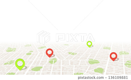 Navigation concept with pin pointers. Location pin on perspective city map. Vector illustration Navigation concept with pin pointers. Location pin on perspective city map. Vector illustration 136109881