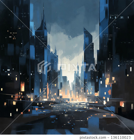 Illustration of an evening city Illustration of an evening city 136110023