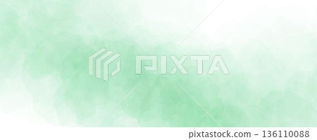 Pastel green watercolor effect background. Soft blurred paint splashes wallpaper for birthday or wedding design. Light watercolour gradient texture. Vector feminine marble backdrop 136110088