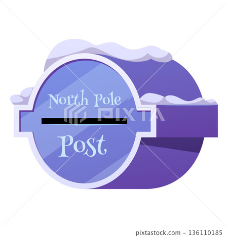 A blue, round mailbox with a slot and the words "North Pole Mail" written on it, with snow on top. A blue, round mailbox with a slot and the words "North Pole Mail" written on it, with snow on top. 136110185