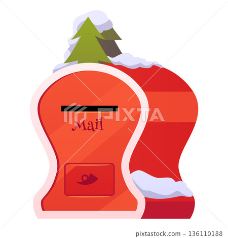 Santa mail red postbox flat vector icon, correspondence box with snow and fir trees for sending letters, Christmas mail Santa mail red postbox flat vector icon, correspondence box with snow and fir trees for sending letters, Christmas mail 136110188