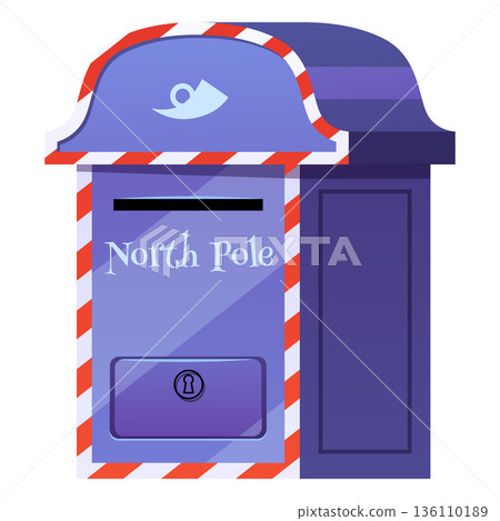 A purple mailbox with a closed door and a keyhole and the words "North Pole." A purple mailbox with a closed door and a keyhole and the words "North Pole." 136110189