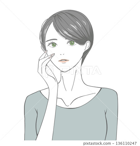 手托右臉頰的女子（黑髮） 136110247