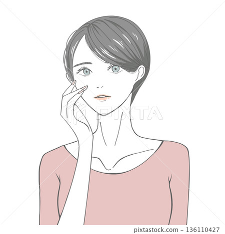 A woman with her hand on her right cheek (black hair) 136110427