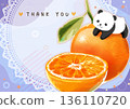 Cute orange and panda illustration postcard 136110720