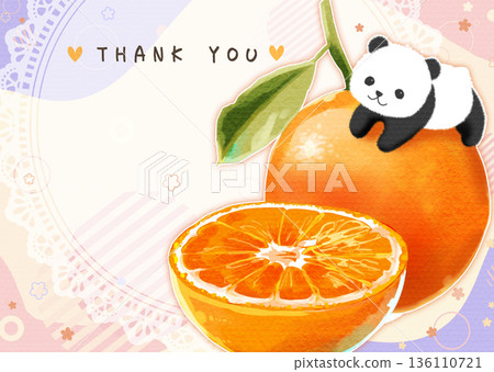 可愛的橘子和熊貓插畫明信片 136110721