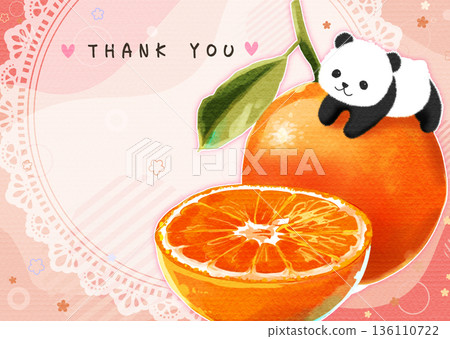 可愛的橘子和熊貓插畫明信片 136110722