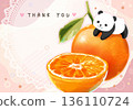 Cute orange and panda illustration postcard 136110724