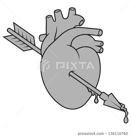 Pierced heart gray with thick stroke Pierced heart gray with thick stroke 136110760