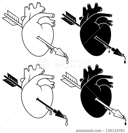 Lines of heart with arrow in BW Lines of heart with arrow in BW 136110761