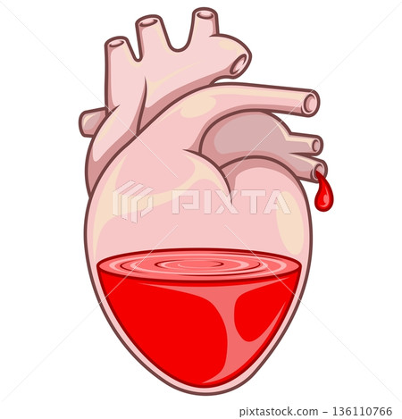 Glass heart with red liquid inside 136110766