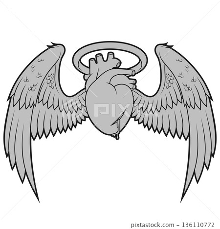 Gray Winged Heart with Thick Outline 136110772