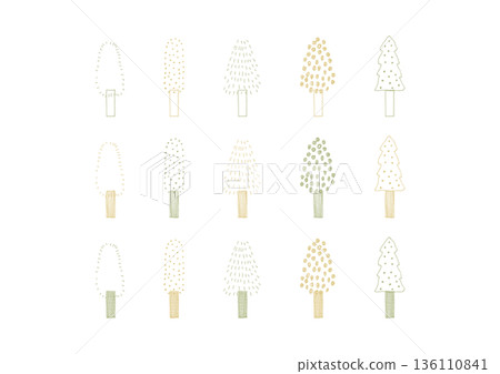 Simple and stylish tree hand-drawn illustration set 6 (color) 136110841