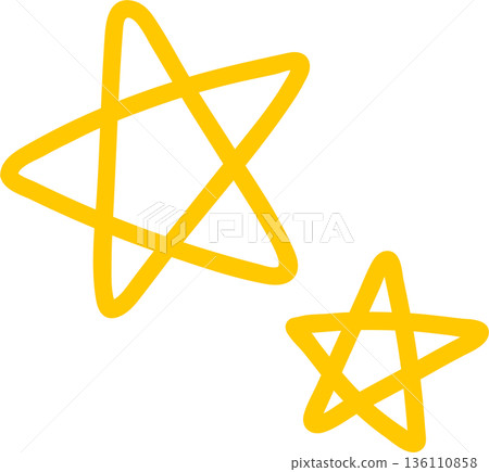 用黃色線條一筆劃出的星星。一筆手寫。向量圖素材 136110858