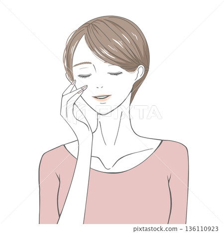一位棕髮女子,雙眼緊閉,一隻手放在右臉頰上。 一位棕髮女子,雙眼緊閉,一隻手放在右臉頰上。 136110923