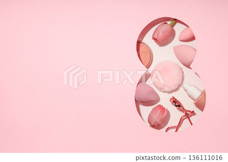 Beauty items and flowers for March 8 celebration Beauty items and flowers for March 8 celebration 136111016