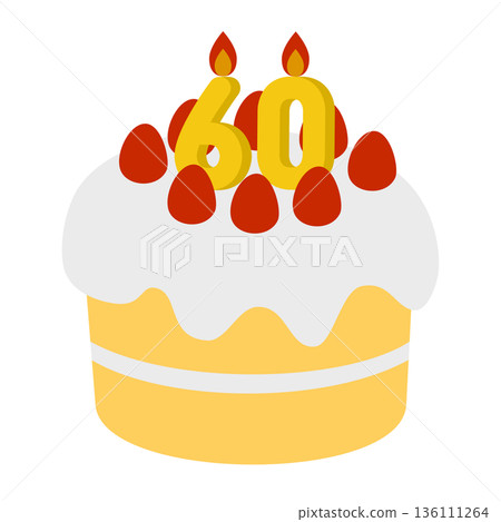 Illustration of a cute decorated cake with the number 60 standing up 136111264